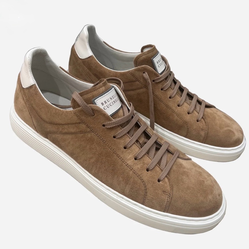 Men’s BRUNELLO CUCINELLI Urano Designer Brown Suede Low-Top Sneakers, SZ 43